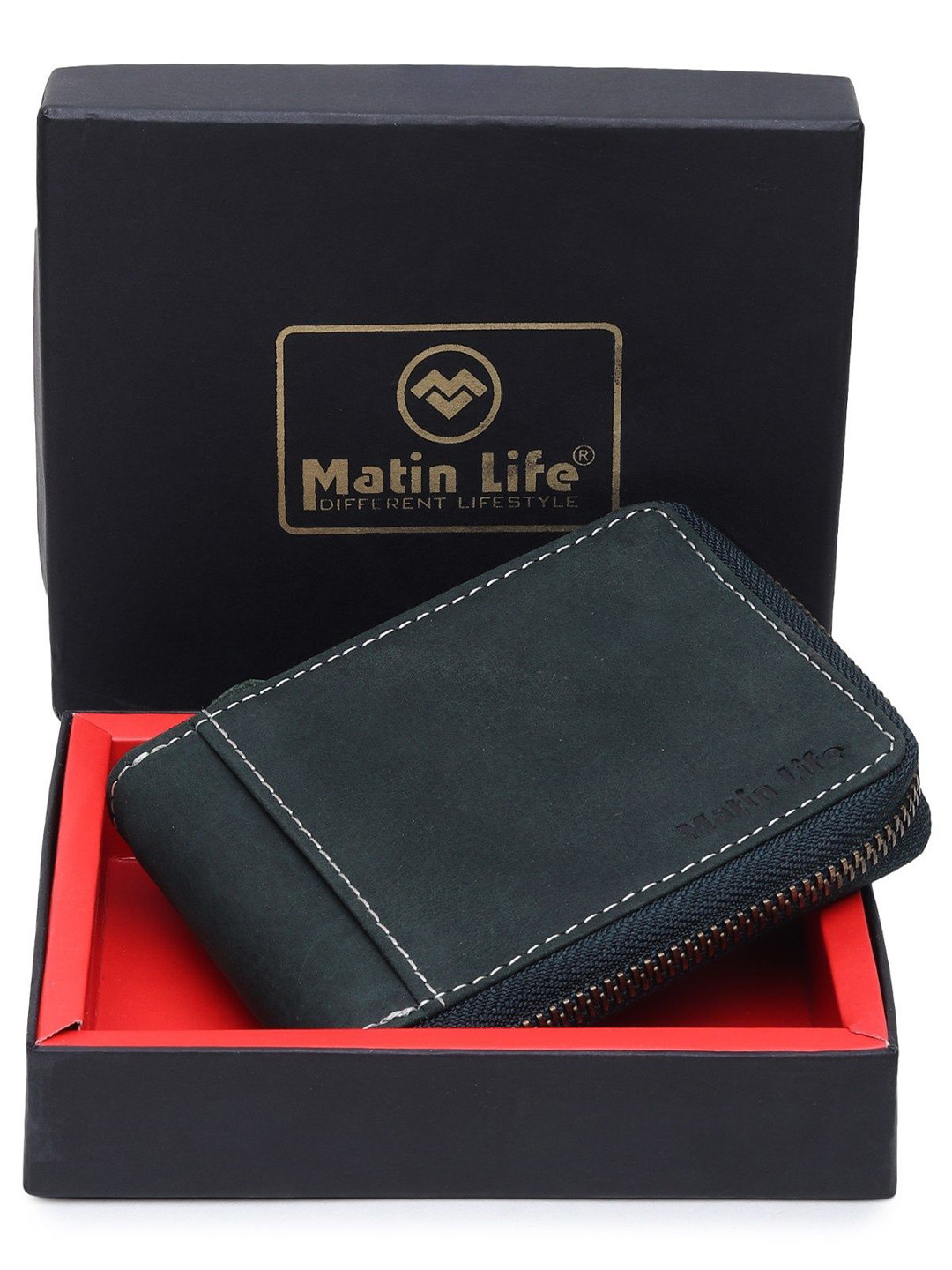 MATIN LIFE Men Zip Detail Leather Two Fold Wallet
