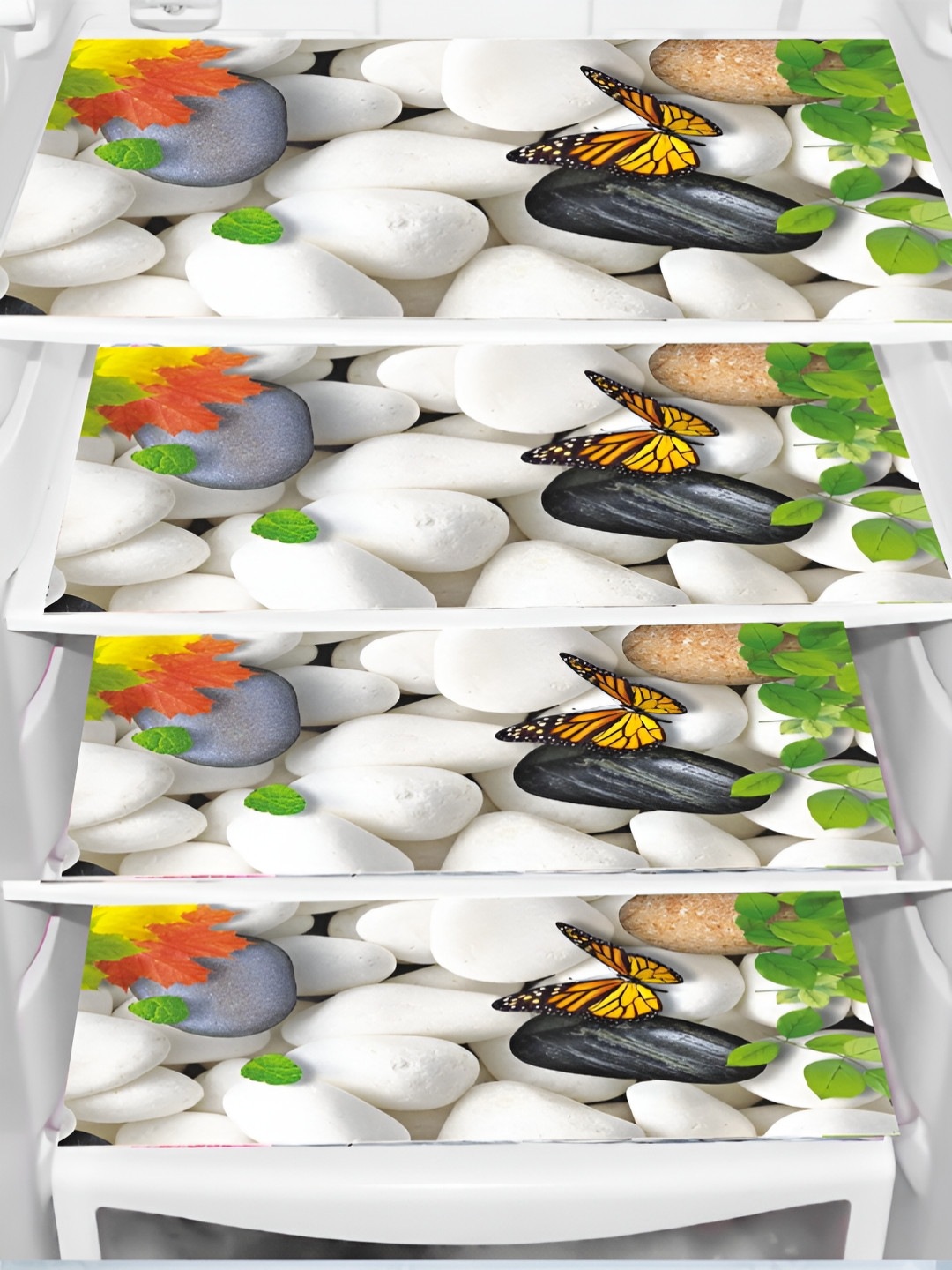 Aura White 4 Pieces Printed Heat Resistant Fridge Mats