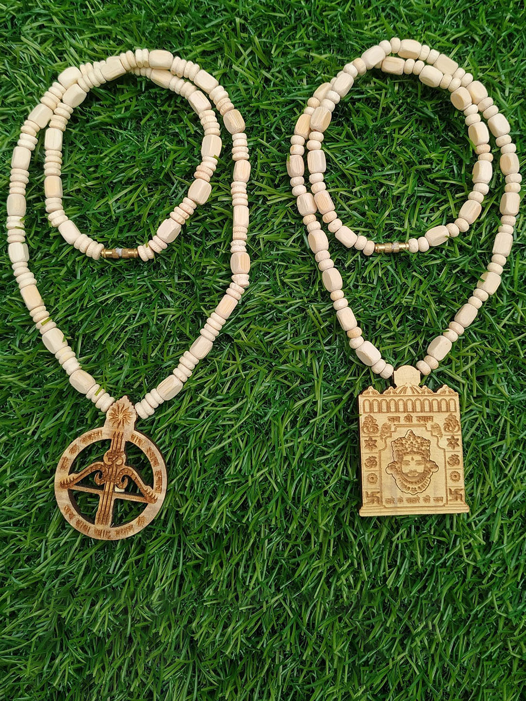 APNA KANHA Set Of 2 Shyam Baba Kanthi Mala Wood Pendants & Chains