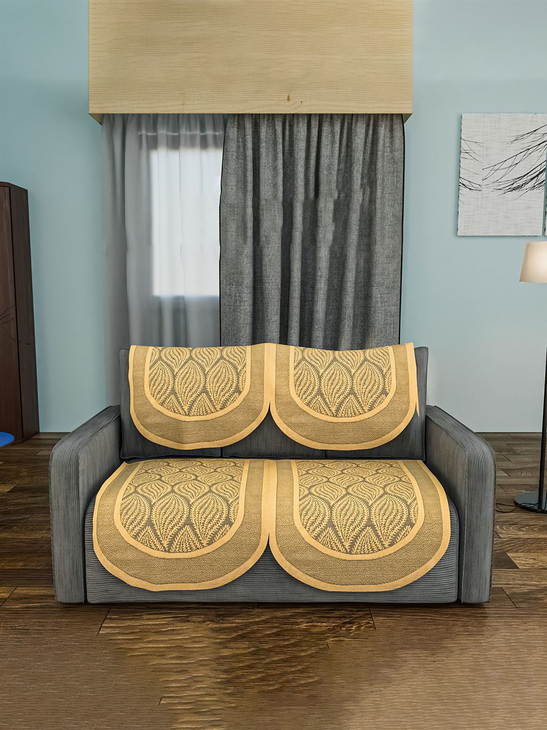 Kuber Industries Set of 4 Durable Net Cotton Sofa Covers 2 Seater Coconut Bright - Golden