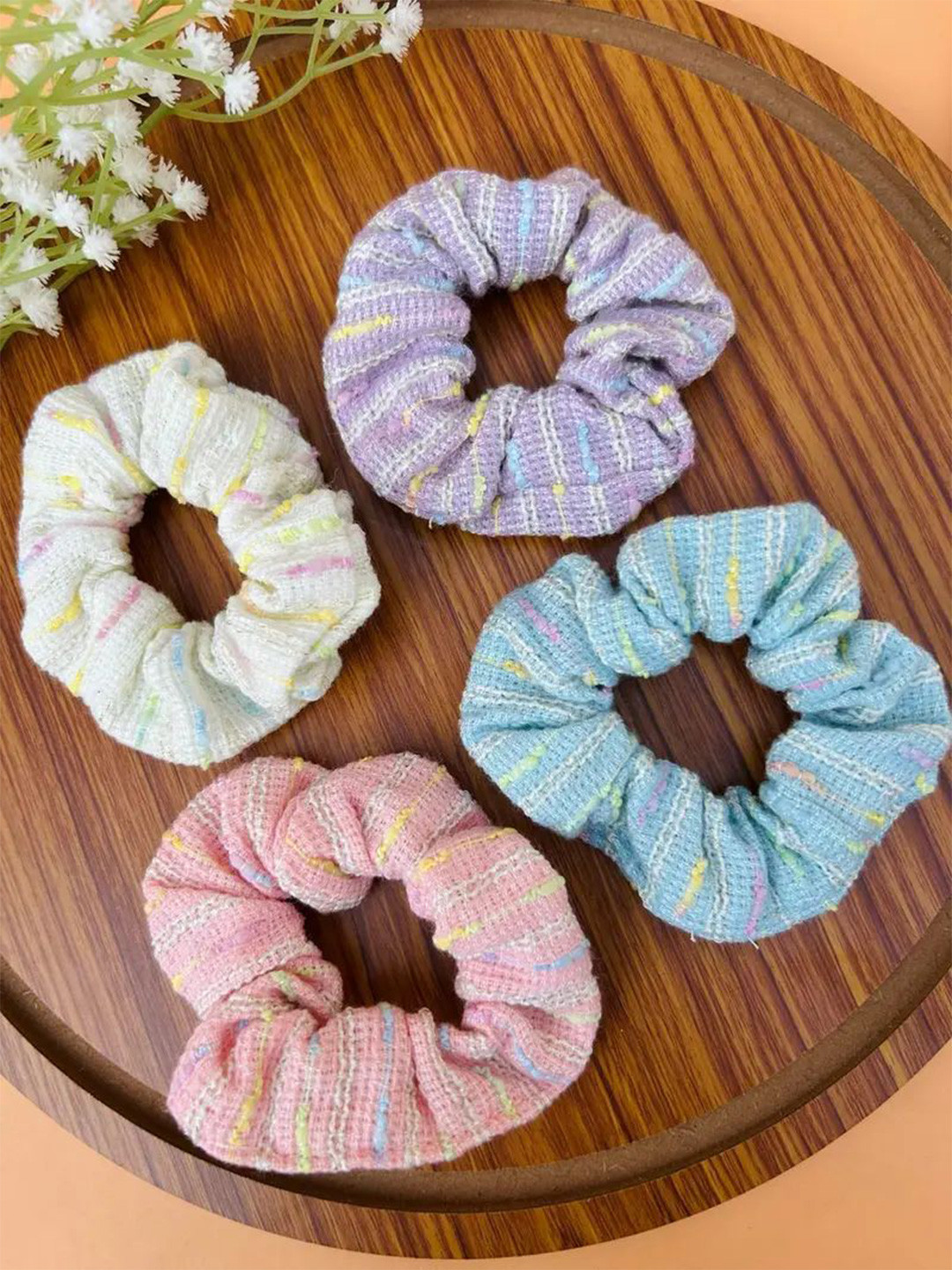 Radhya Accessories Women Rainbow Cotton Scrunchies Pack Of 4