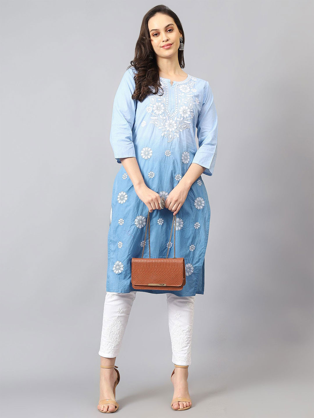 NAZAQAT ETHNIC INDIA Women Floral Embroidered Festive Cotton Straight Kurta
