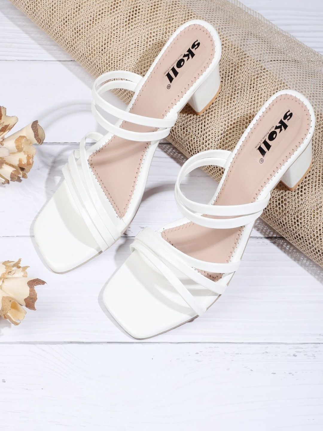 SKOLL Women White Straps Block Sandals