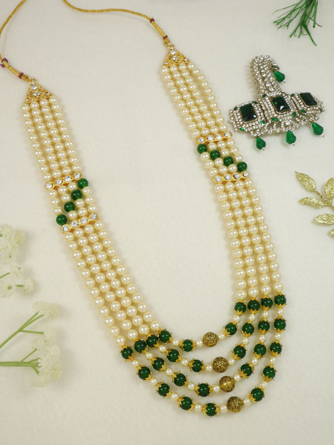 I Jewels Men Multistrand Layered Necklace with Safa Kalangi Brooch