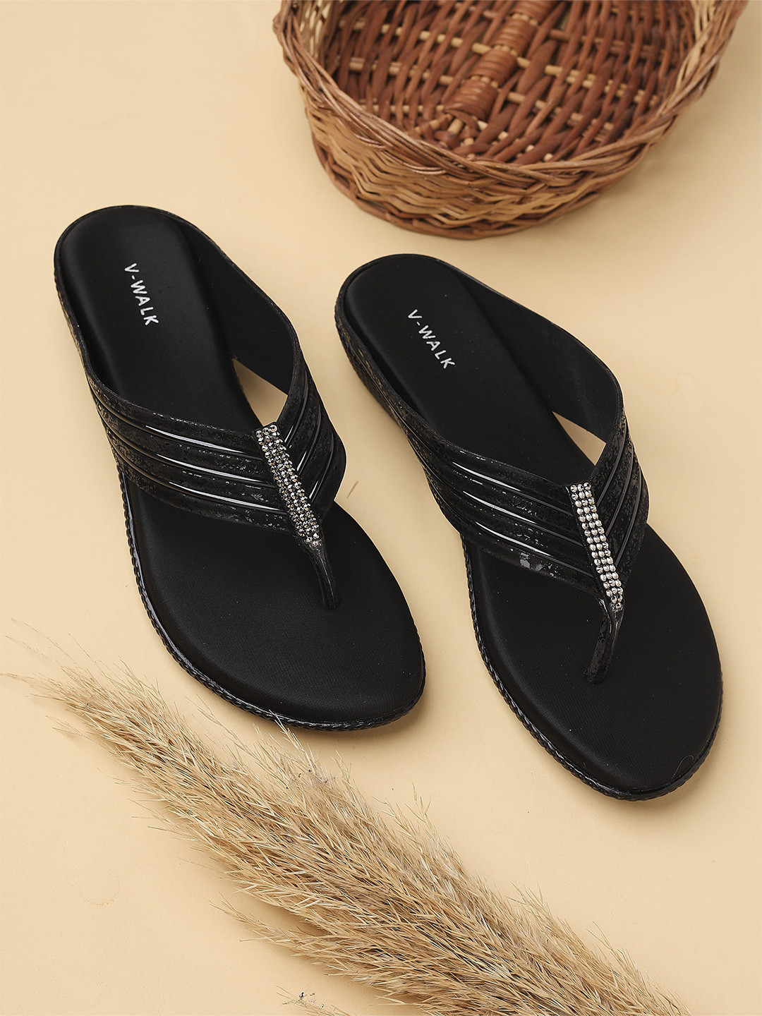 V-WALK Women Elegant Slip-On Embellished One Toe Flats