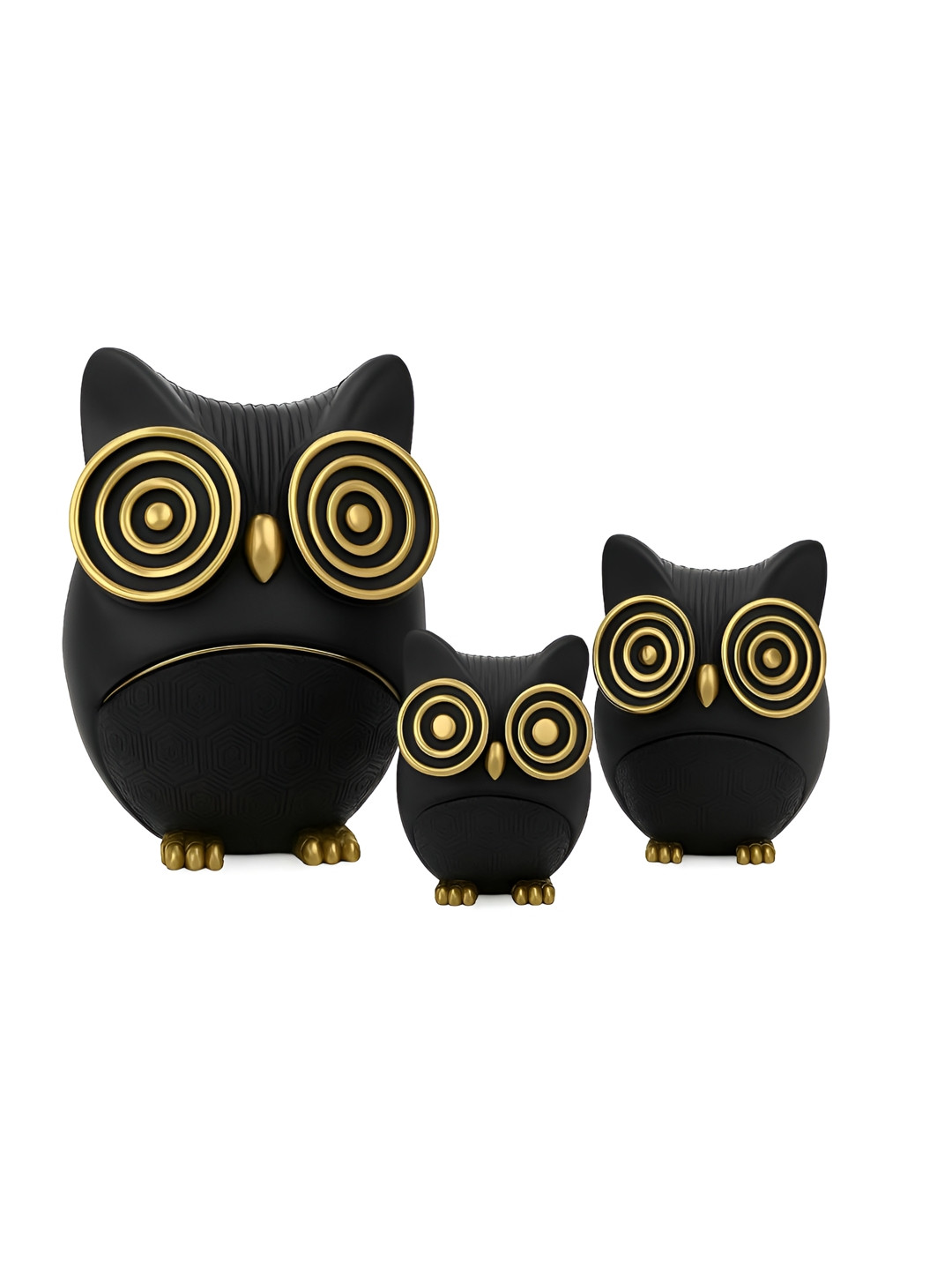 The Spiritual Living Owl Gold Polyresin Matte Garden Set of 3 Small Showpieces -