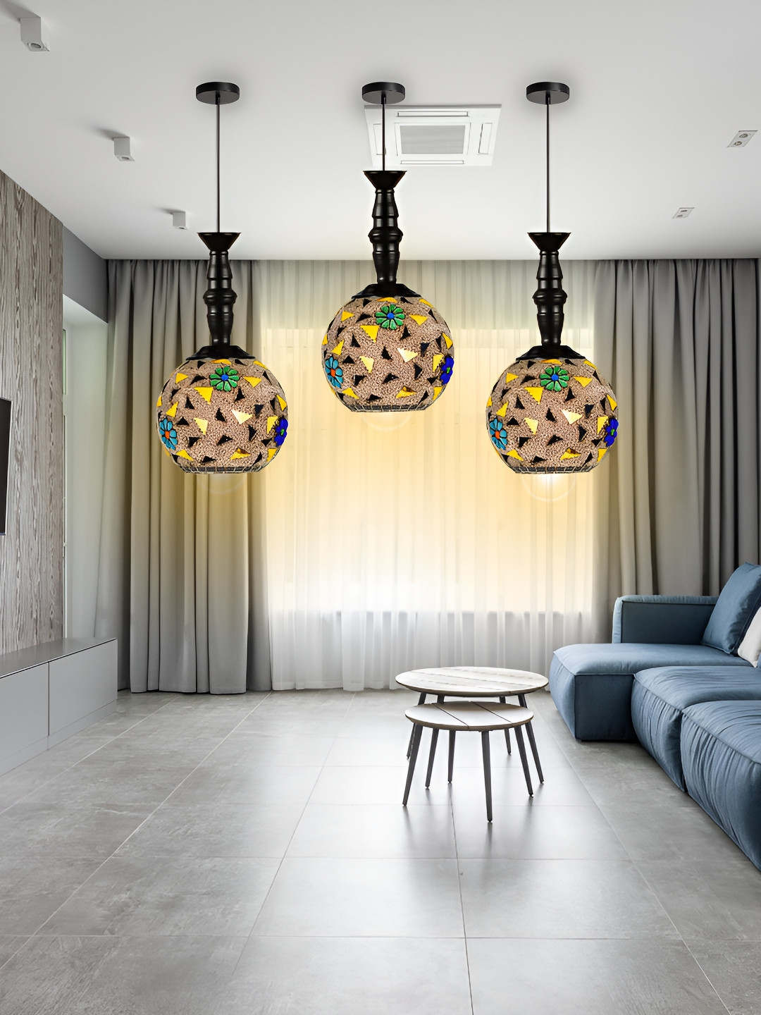 KINIS Purple & White Glass Spherical Shaped Ceiling Lamp