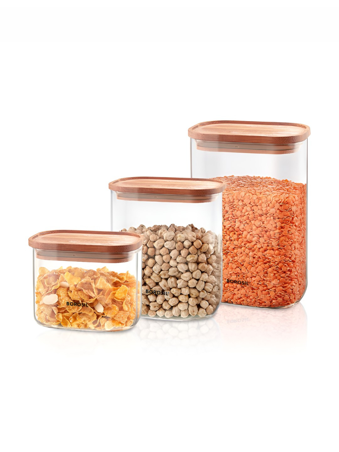 Borosil Transparent Borosilicate Glass Dishwasher Safe 3 Piece Clip-On Jar