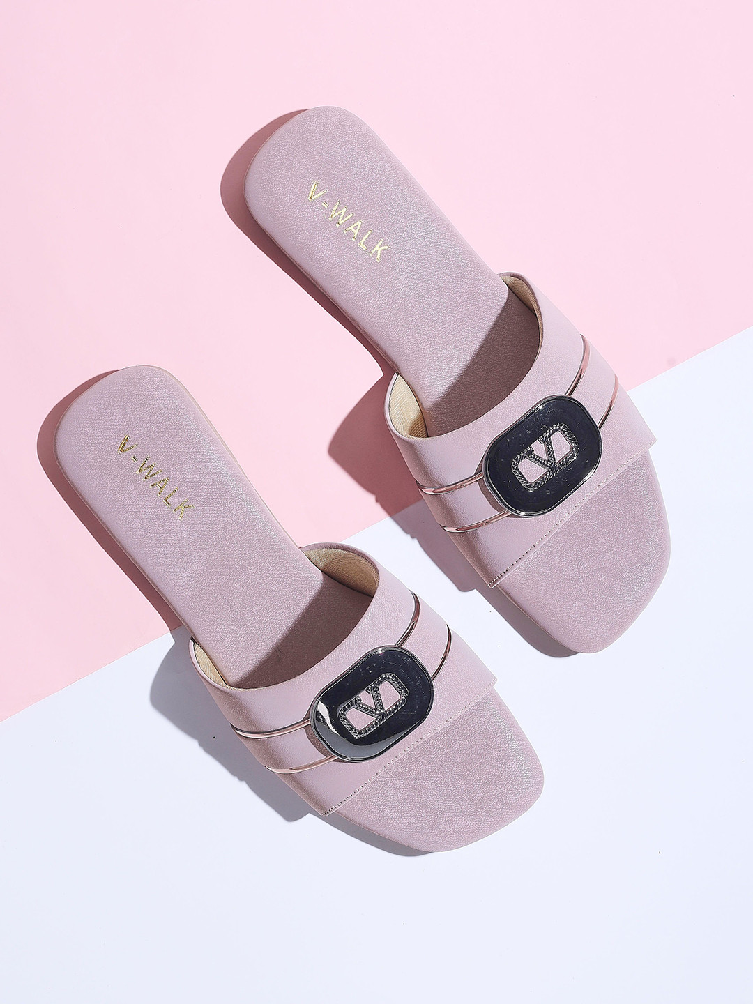 V-WALK Women Elegant Buckle Comfortable Open Toe Slip-On Flats