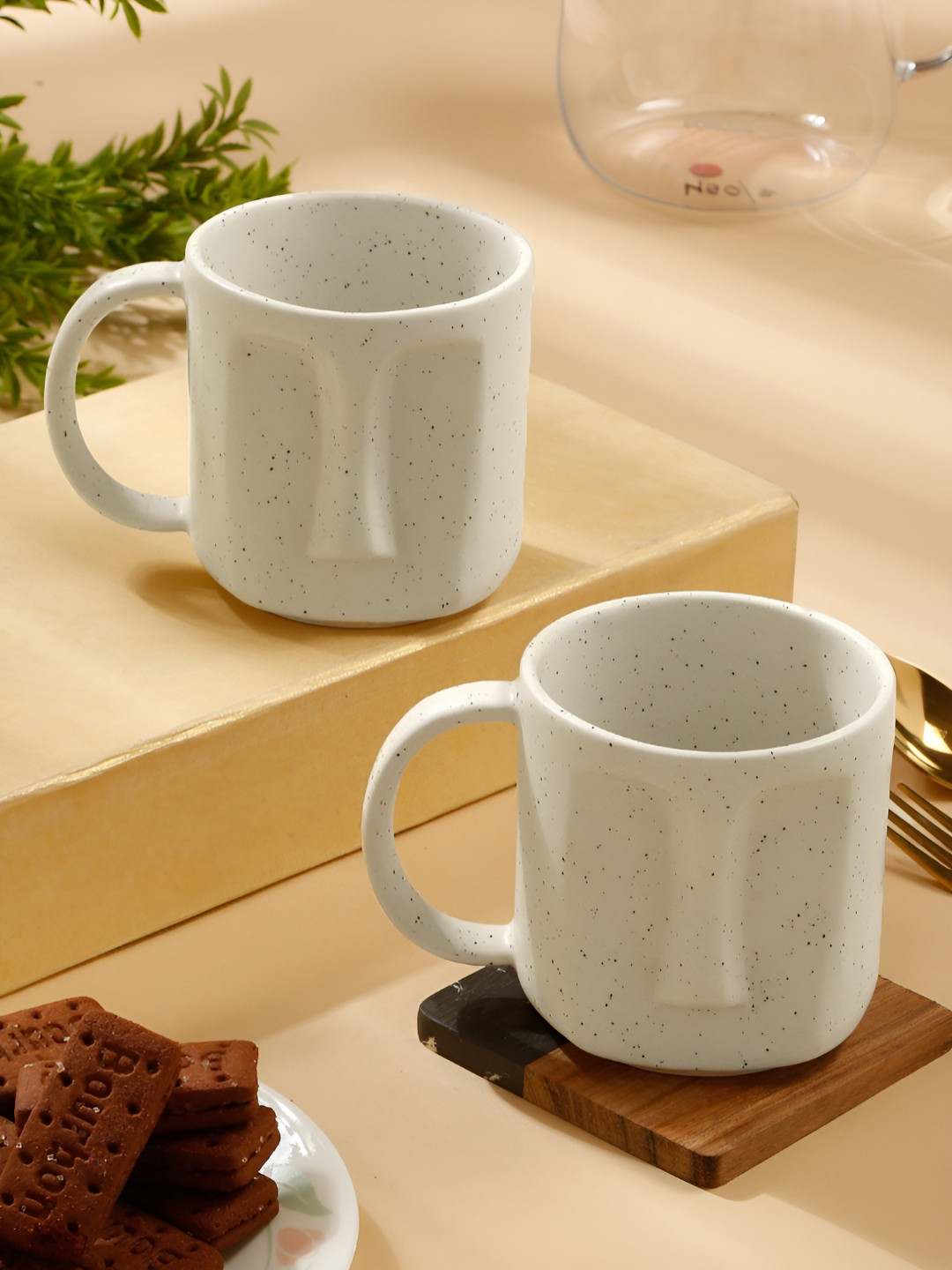 Myntra Elegant Homes Diamond Embossed Cream Textured Ceramic Dishwasher Safe 2 Piece Mugs-420ml