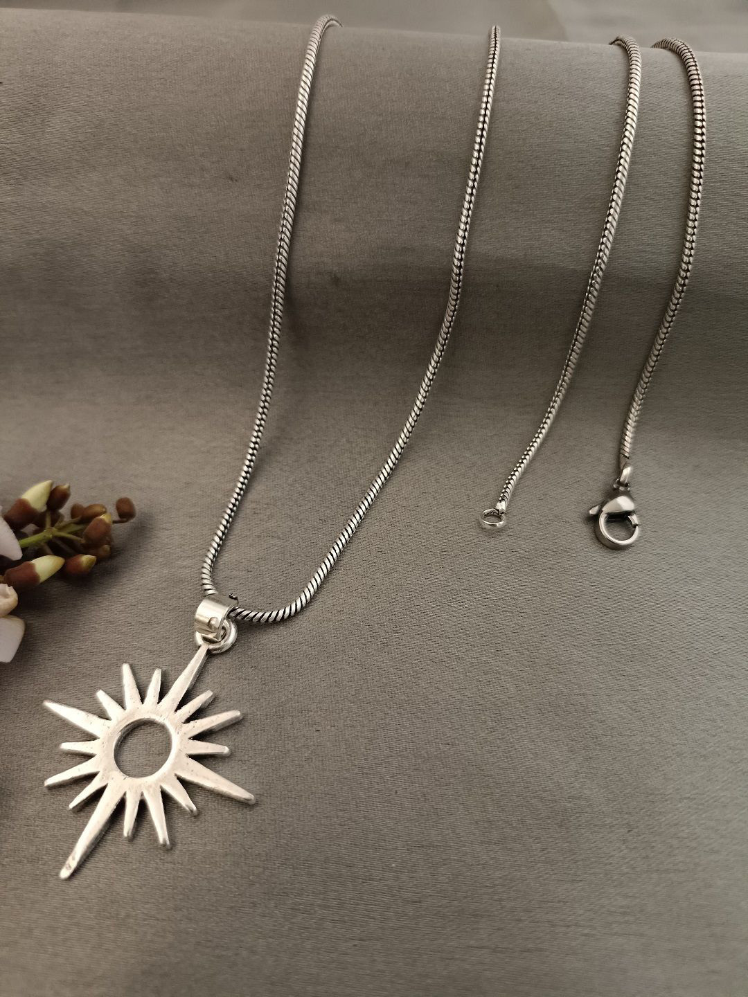 Sanjog German Silver-Plated Geometric Sun Rays Celestial Pendant with Chain Necklace