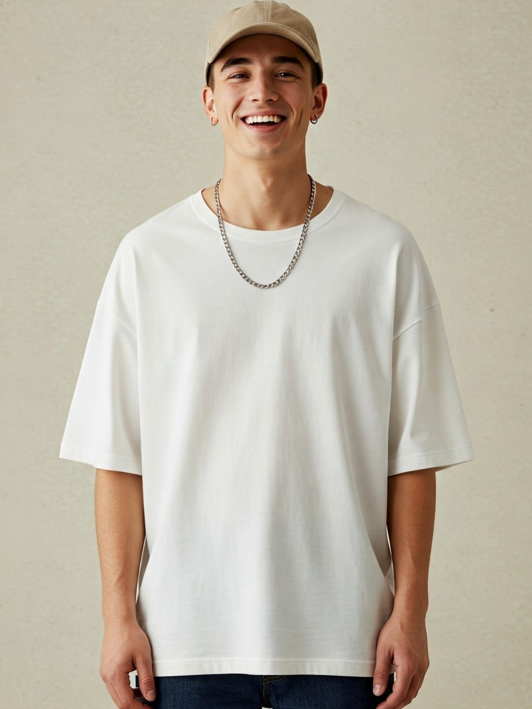 SMAN Men Solid Oversized Drop-Shoulder T-shirt