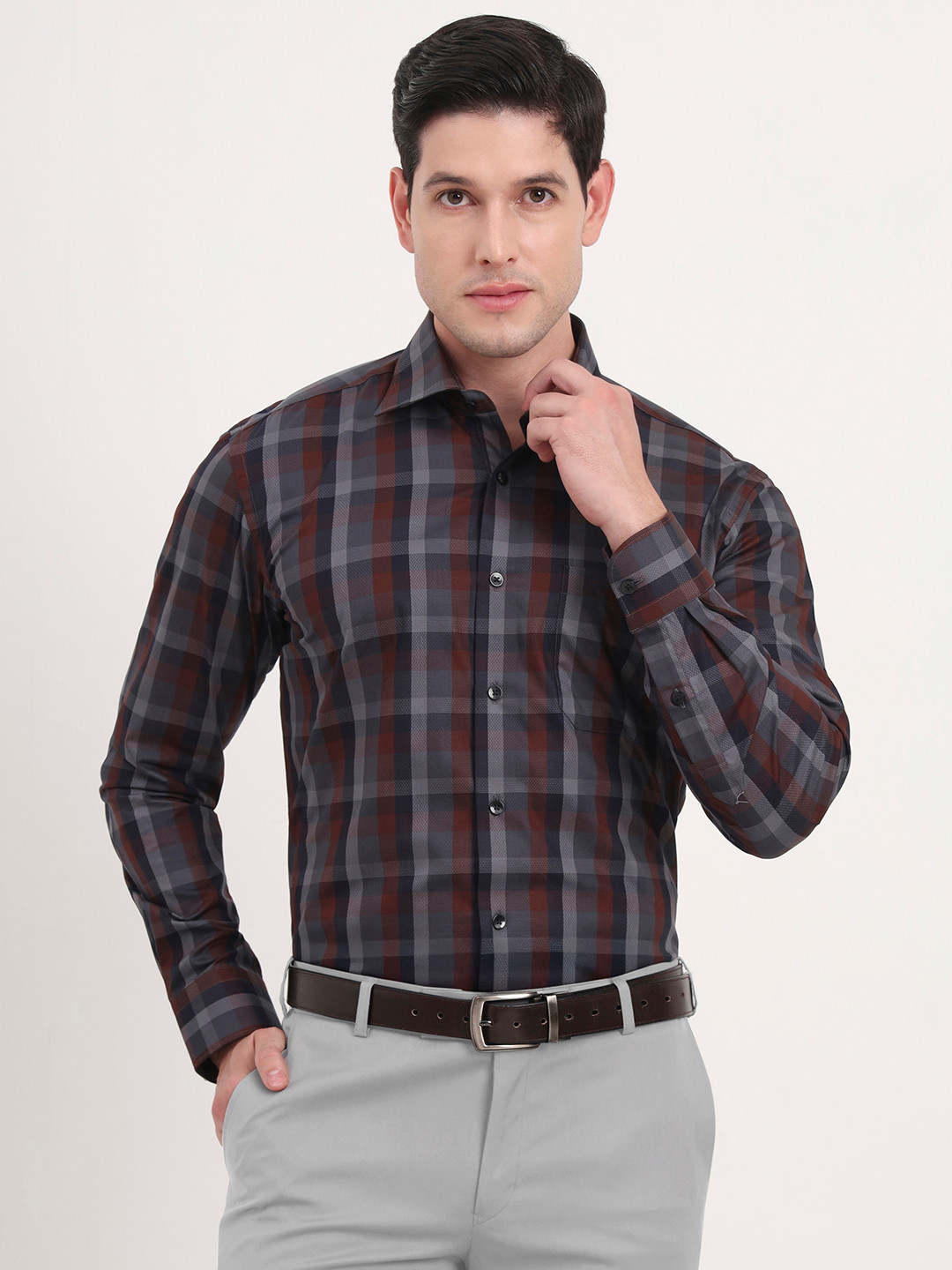 METAL Men Slim Fit Tartan Checks Checked Formal Shirt