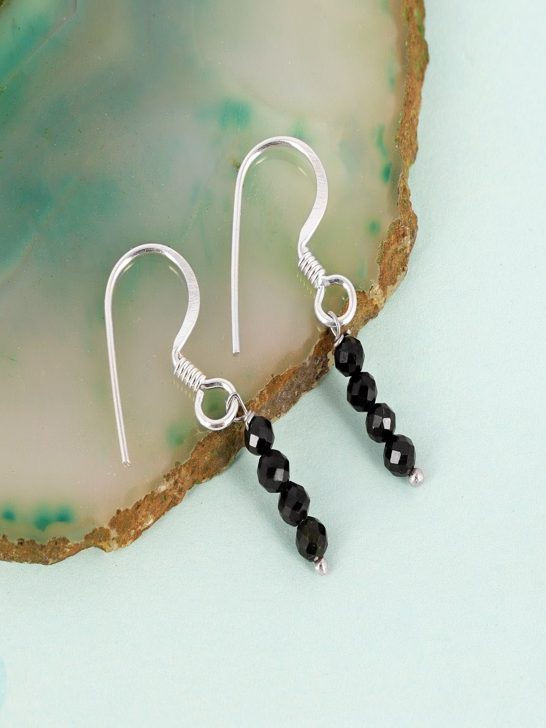Nirvana 925 Sterling Silver Rhodium Plated Crystal Beaded Geomatric Shaped Drop Earrings
