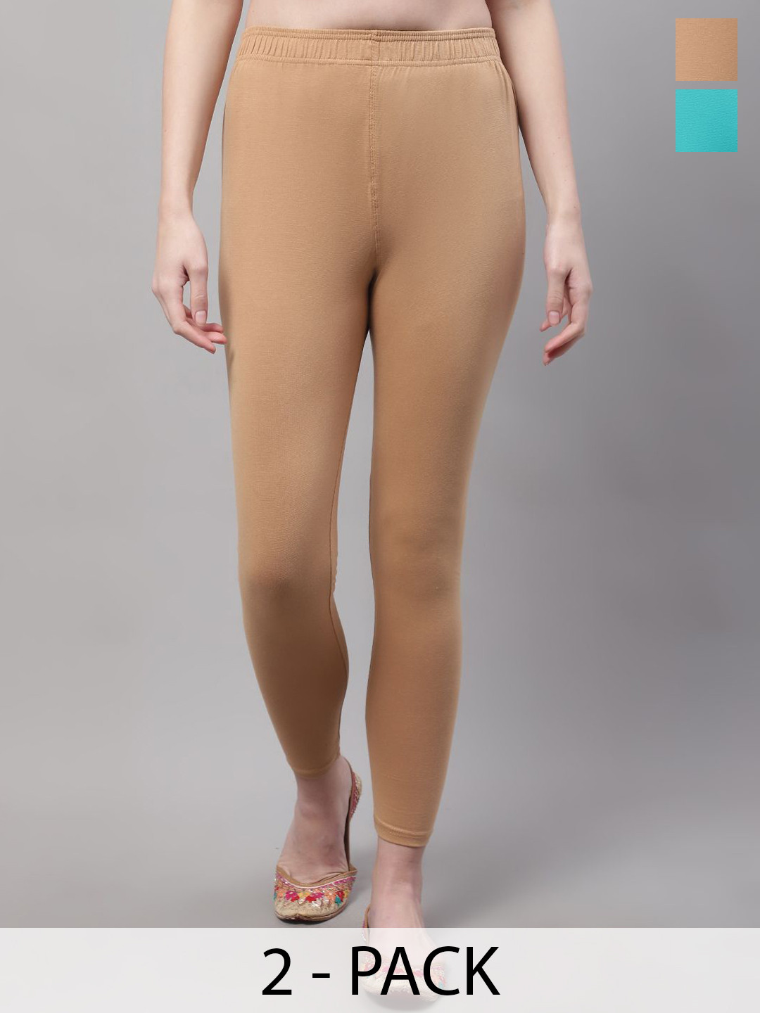 Valles365 by S.C. Pack Of 2 Cotton Mid-Rise Ankle-Length Leggings