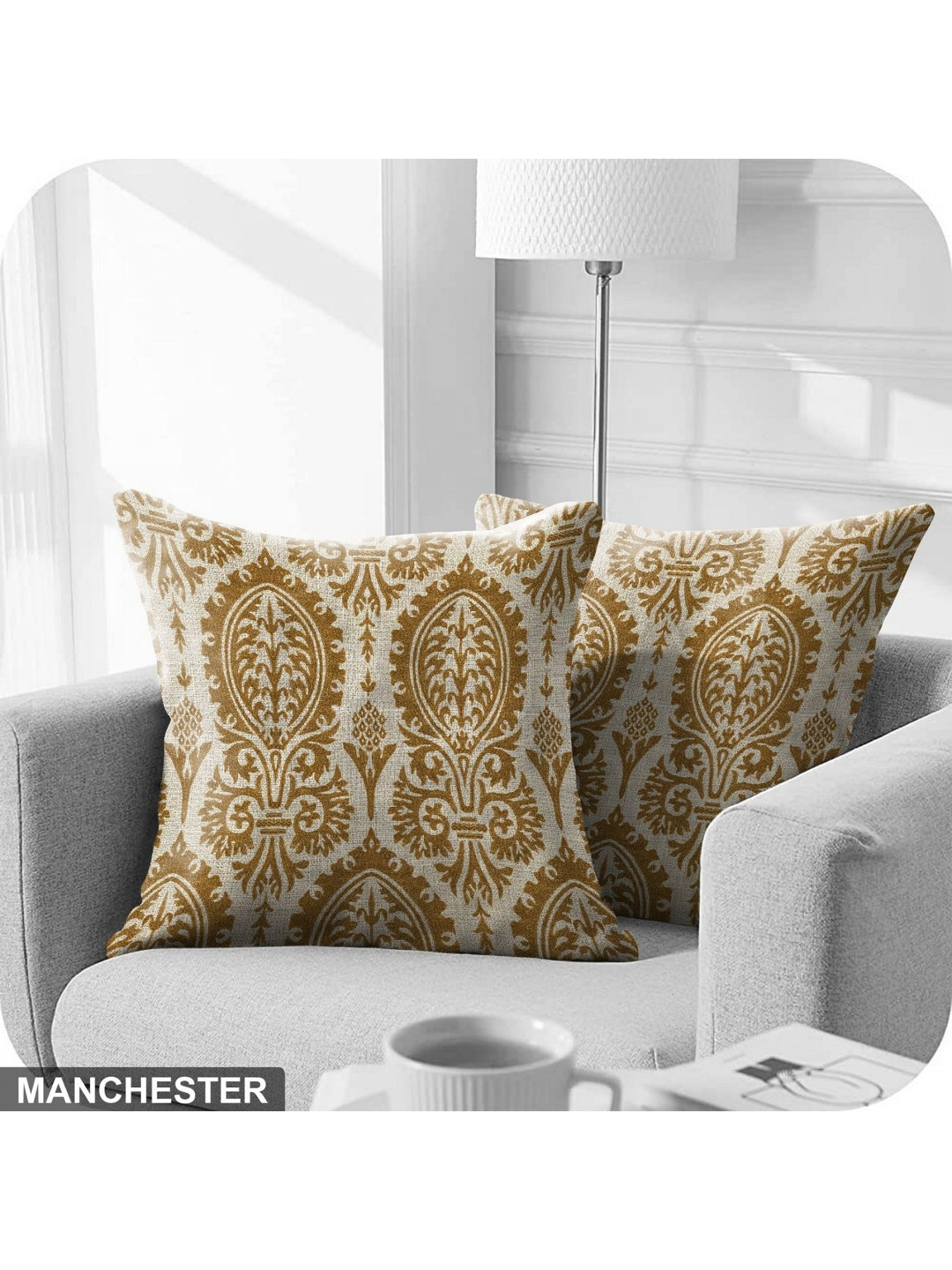 Aura Premium Ethnic Motifs Polyester Anti-Wrinkle 2 Pcs Square Cushion Covers - 16x16In