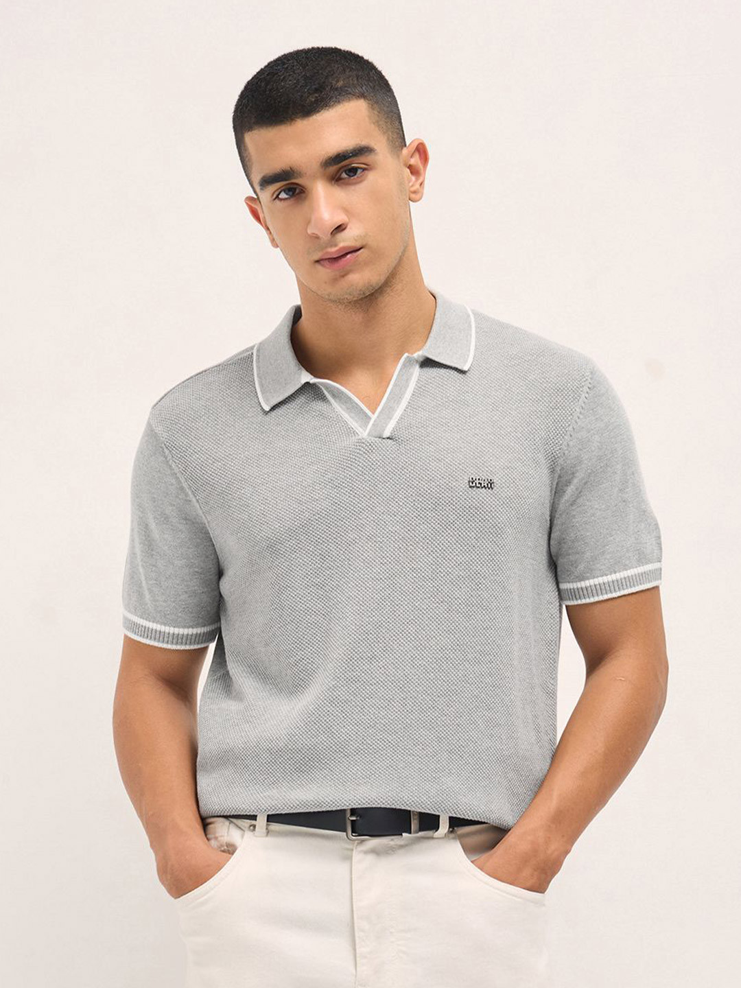 Zalora Textured Knit Polo Shirt Cos Cotton Knit Polo Shop