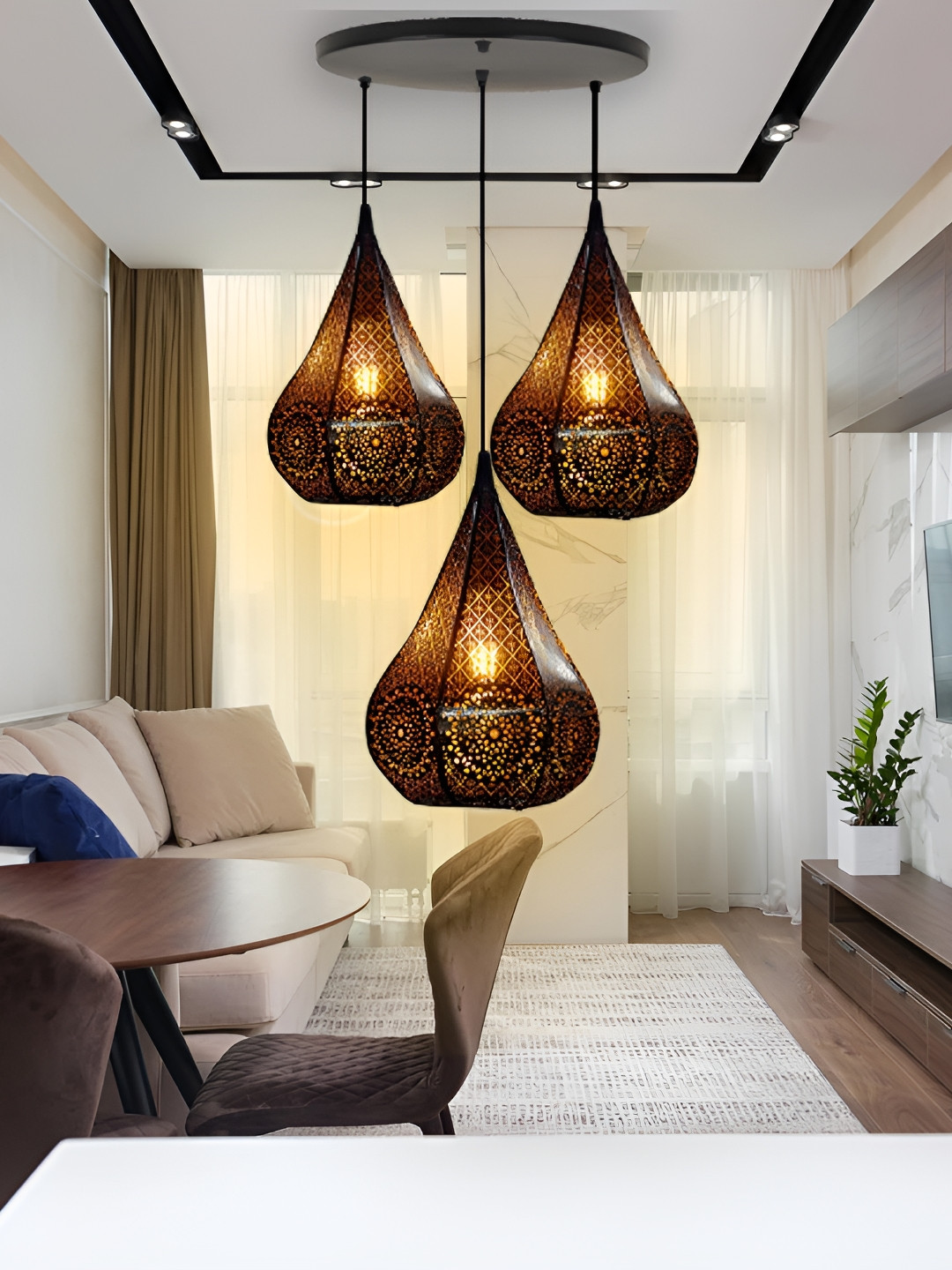 KINIS Modern and Unique Style Black & Beige Textured Quirky Ceiling Lamp