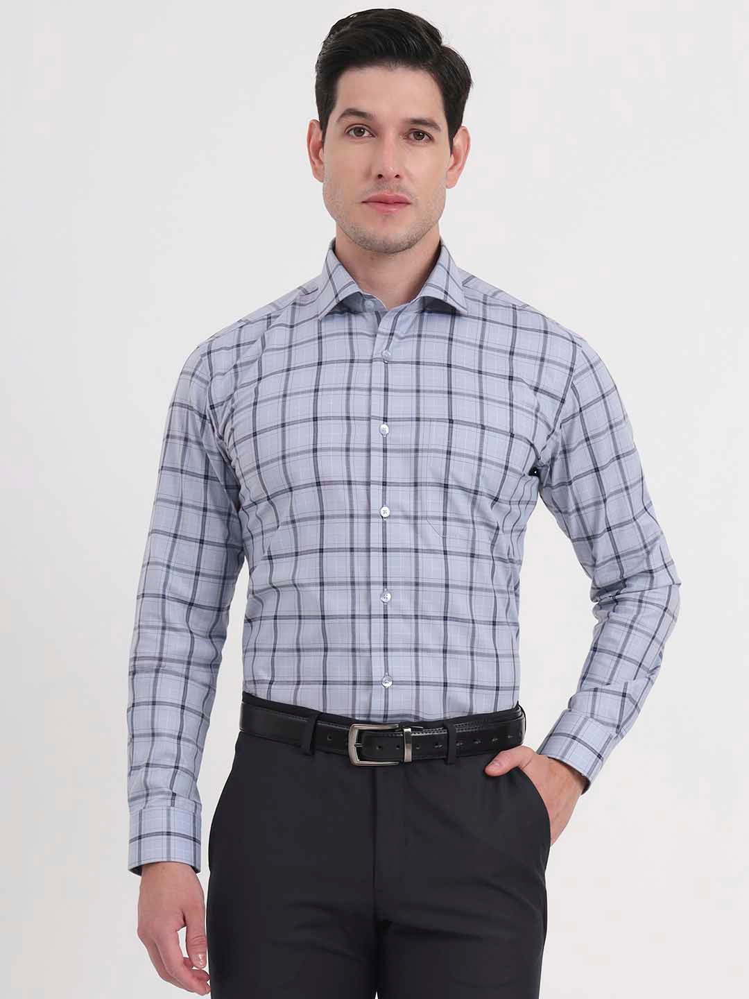METAL Men Slim Fit Windowpane Checks Checked Formal Shirt