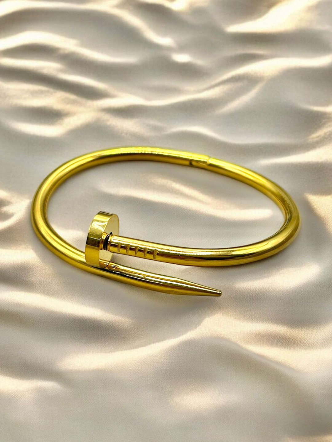 ELEGANCE Stainless Steel Gold-Plated Glided Edge Nail Cuff Bracelet