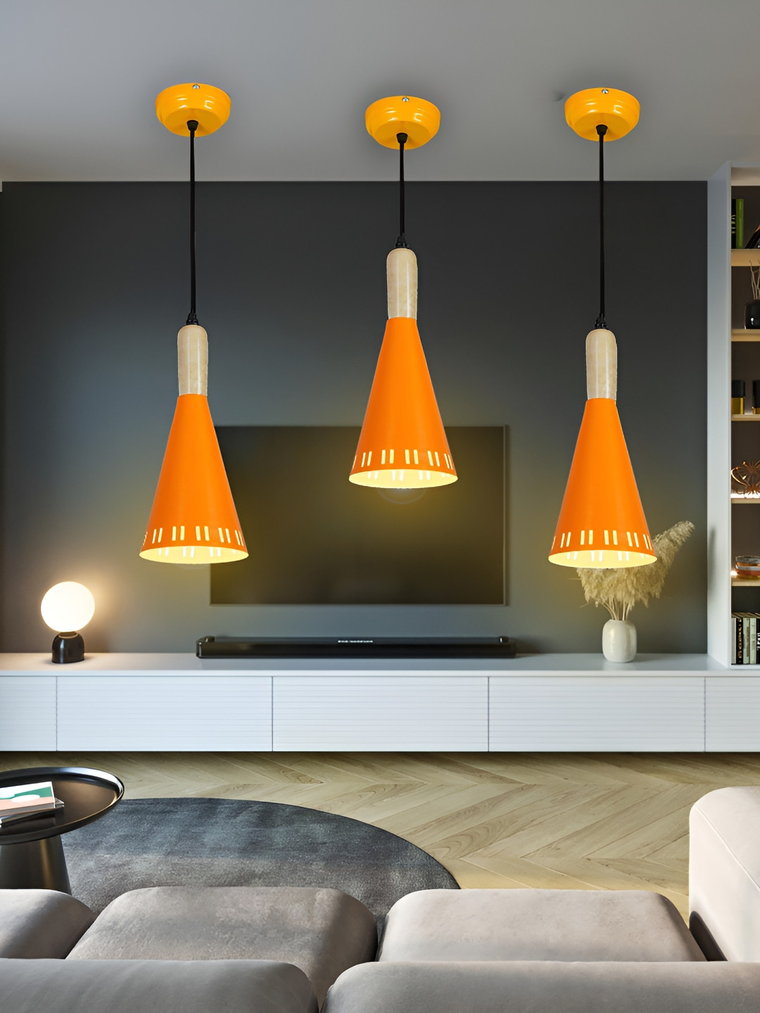 KINIS Orange & Black Aluminium Triangle Shaped Ceiling Lamp
