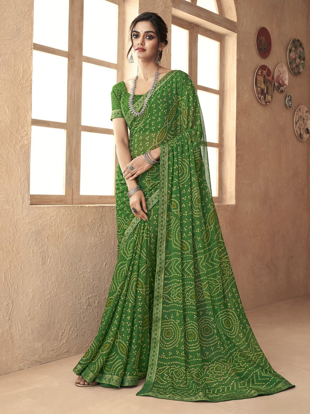 LeeliPeeri Designer Embellished Printed Patchwork Bandhani Saree