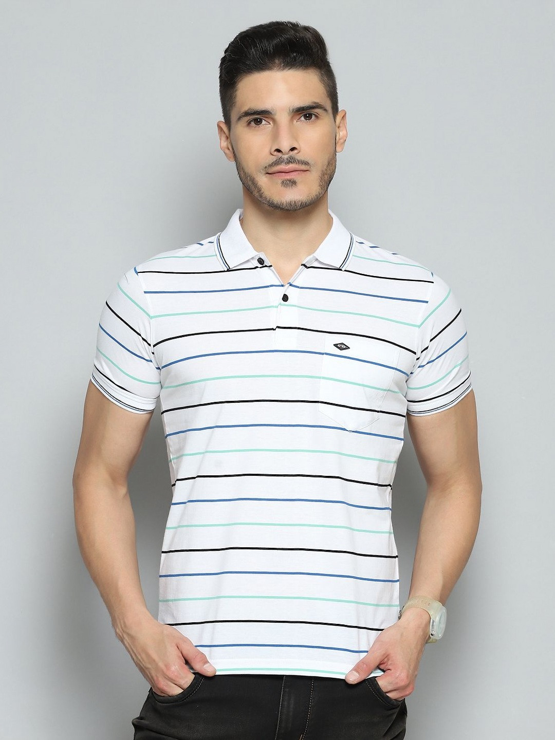 Cloak & Decker Monte Carlo Men Striped Polo Collar Regular Fit T-shirt