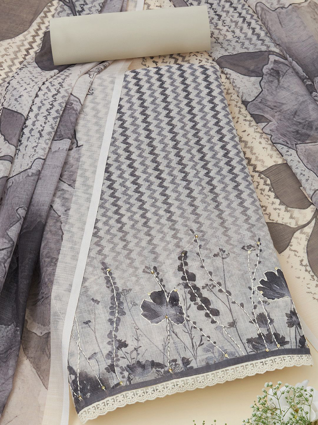 Soch Chevron Printed Linen Unstitched Dress Material