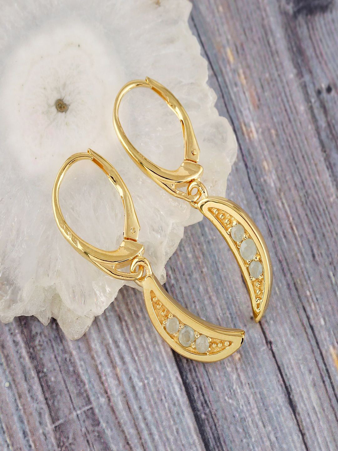 Nirvana 925 Sterling Silver Gold Plated Labradorite Beaded Crescent Shaped Drop Earrings