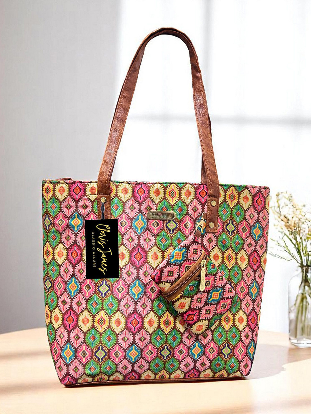 CLARIS JAMES Solid Self Design PU Swagger Tote Bag