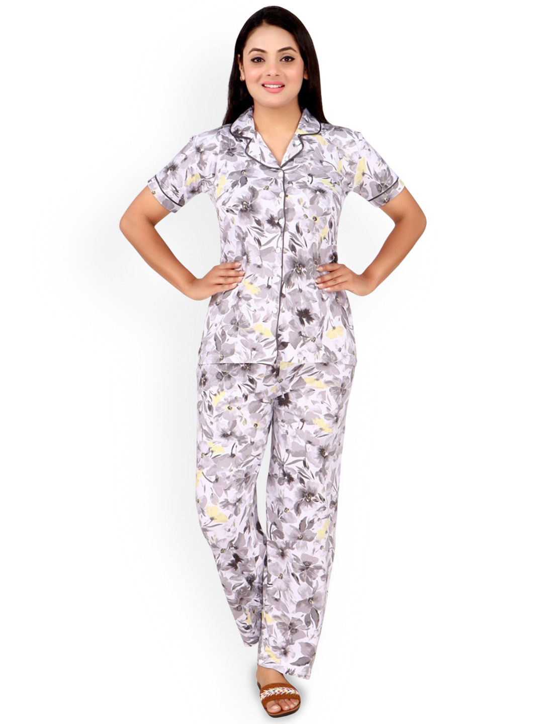 WOOL 4U Women Floral Printed Shirt Pyjama Night suit