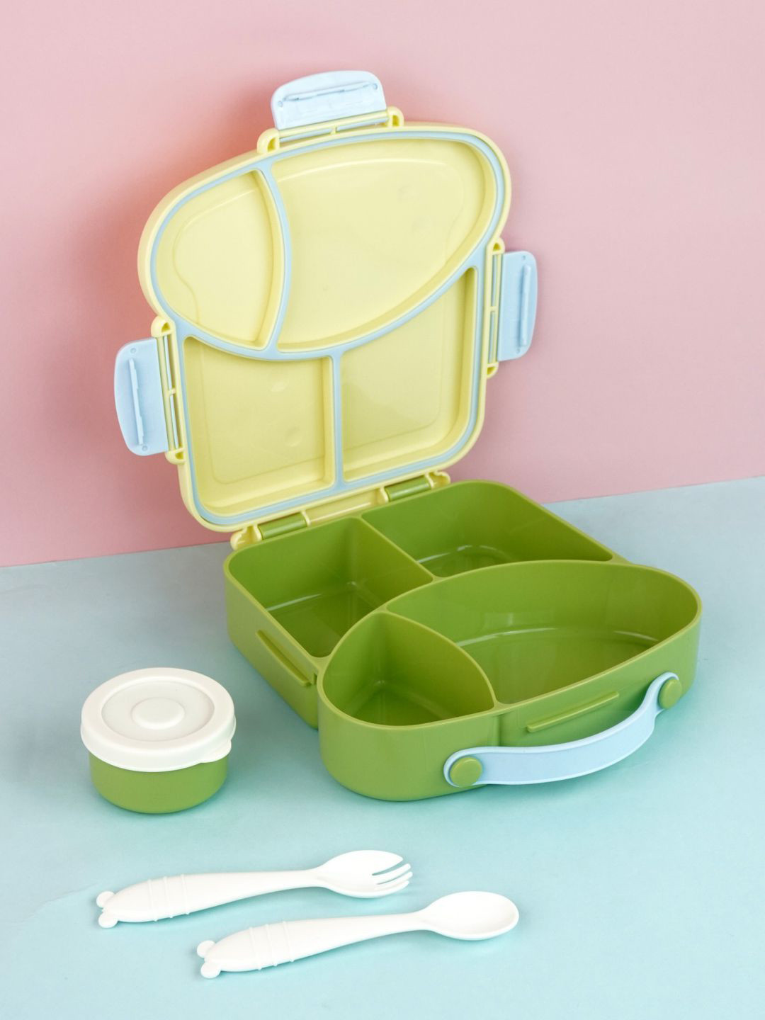 Little Surprise Box LLP Bread slice Shape Microwave Safe 4PCs Lunch Box With Spoon & Fork