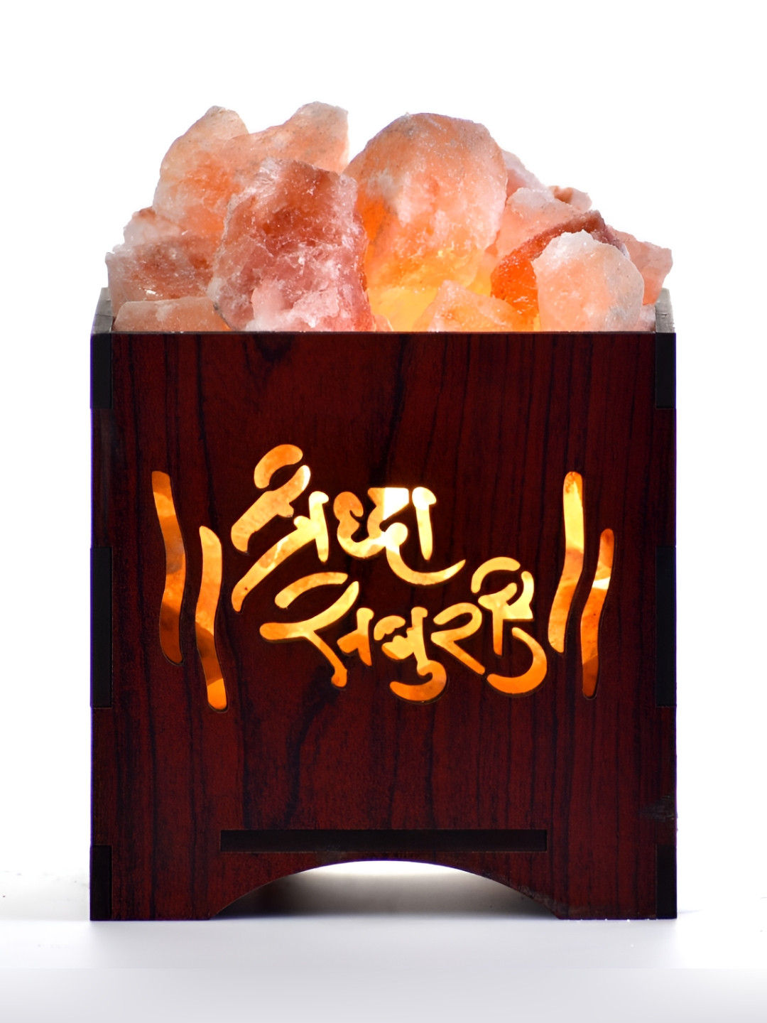 GLOBAL AROMA Brown Textured Wooden Contemporary Square Shaped Table Lamp With Bulb