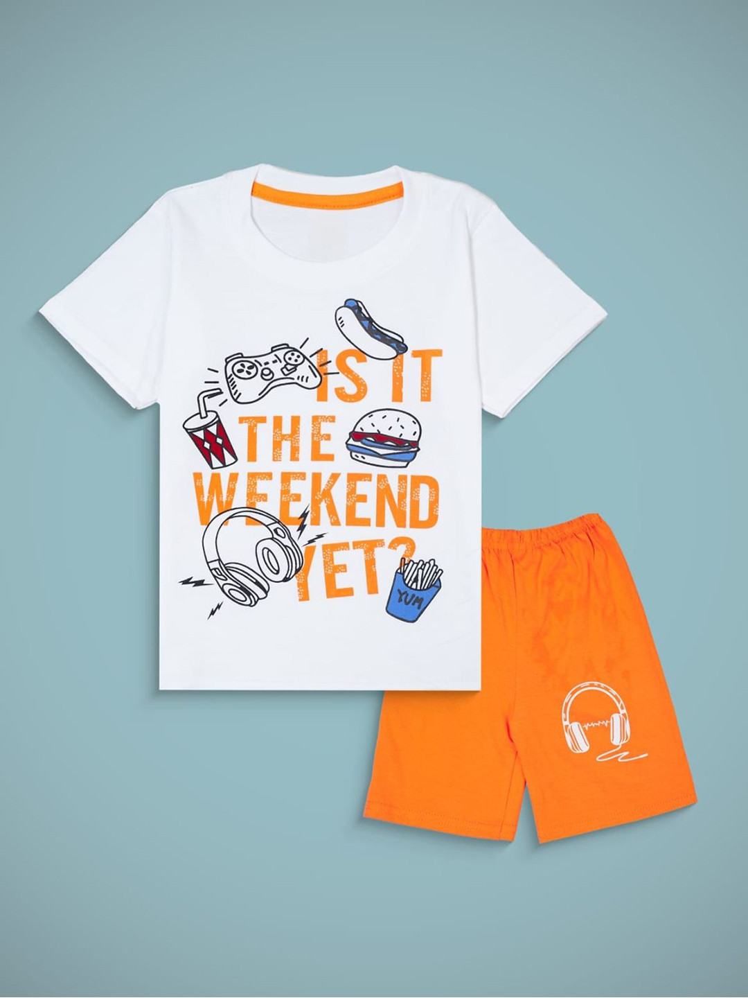BAESD Kids Printed Round Neck Pure Cotton T-shirt With Shorts