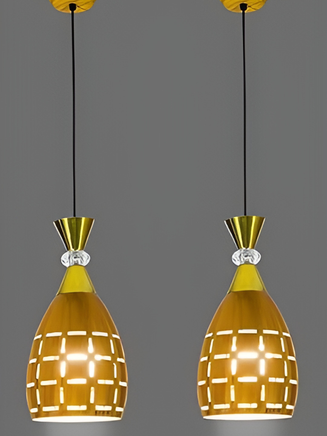 KINIS 2 Pcs Modern and Unique Style Yellow Textured Aluminium Quirky Ceiling Lamps