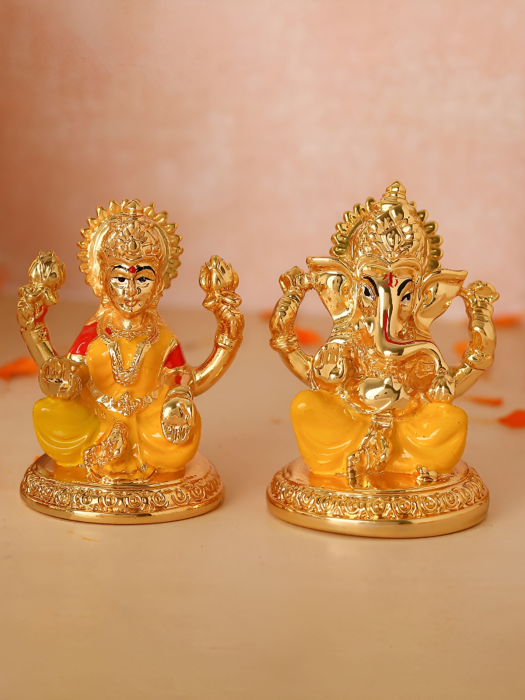 HOUSE OF WEMY Laxmi Ganesha Gold Polyresin Natural Prayer Room Set of 2 Small Showpieces -