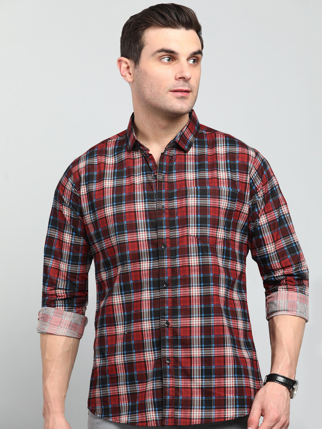 JAI TEXTILES Men Classic Slim Fit Gingham Checks Checked Casual Shirt