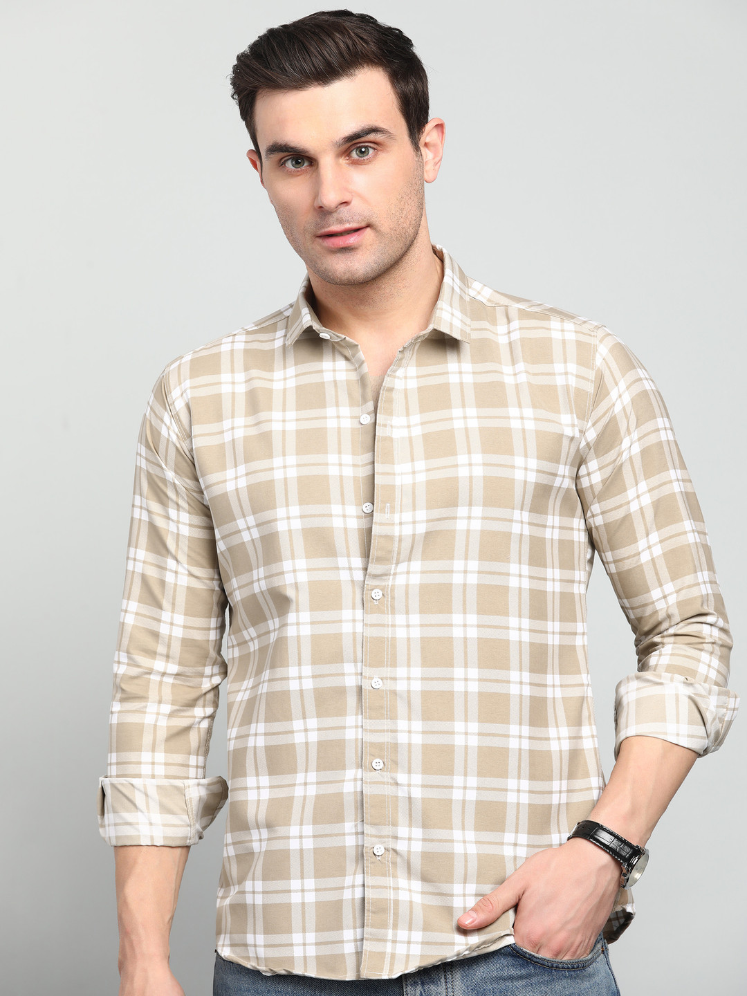 JAI TEXTILES Men Classic Slim Fit Gingham Checks Checked Casual Shirt