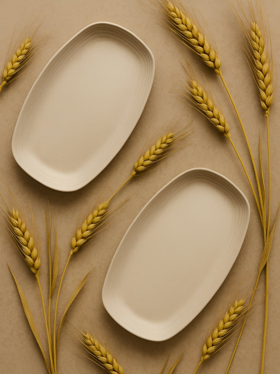 Myntra Elegant Homes Beige 2 Pieces Bamboo Dishwasher & Microwave Safe Oval Shaped Plates