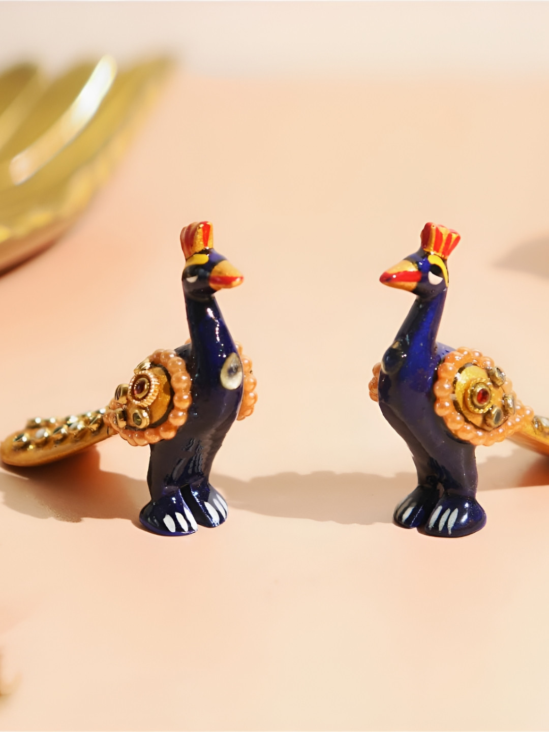 The Spiritual Living Peacock Gold Polyresin Glossy Living Room Set of 2 Tiny Showpieces -