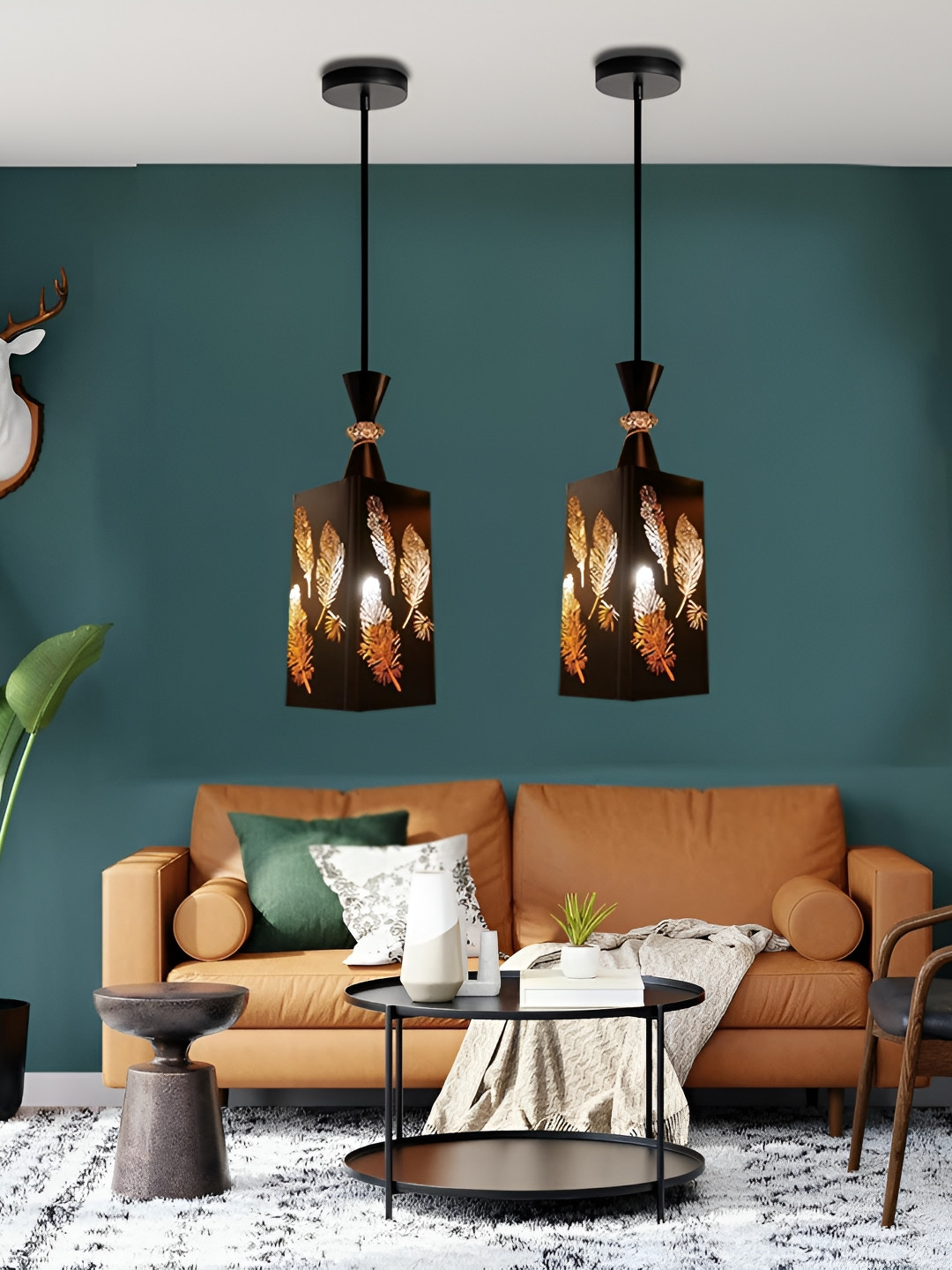 KINIS 2 Pcs Modern and Unique Style Black & Brown Quirky Ceiling Lamps