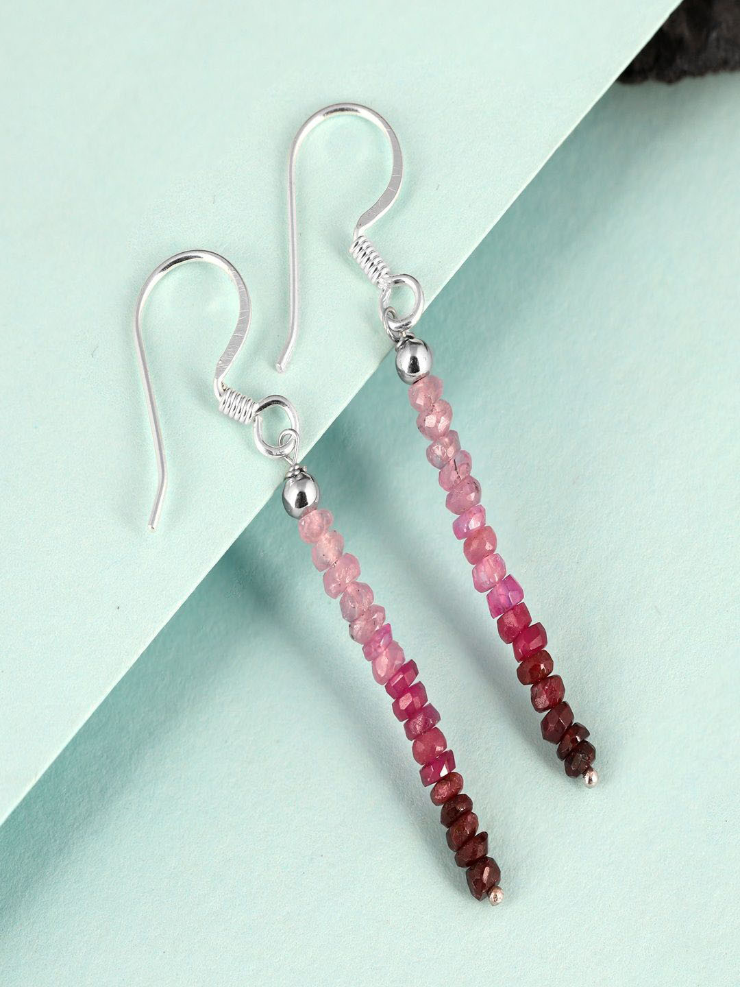 Nirvana 925 Sterling Silver Rhodium Plated Faux Ruby Beads Beaded Drop Earrings