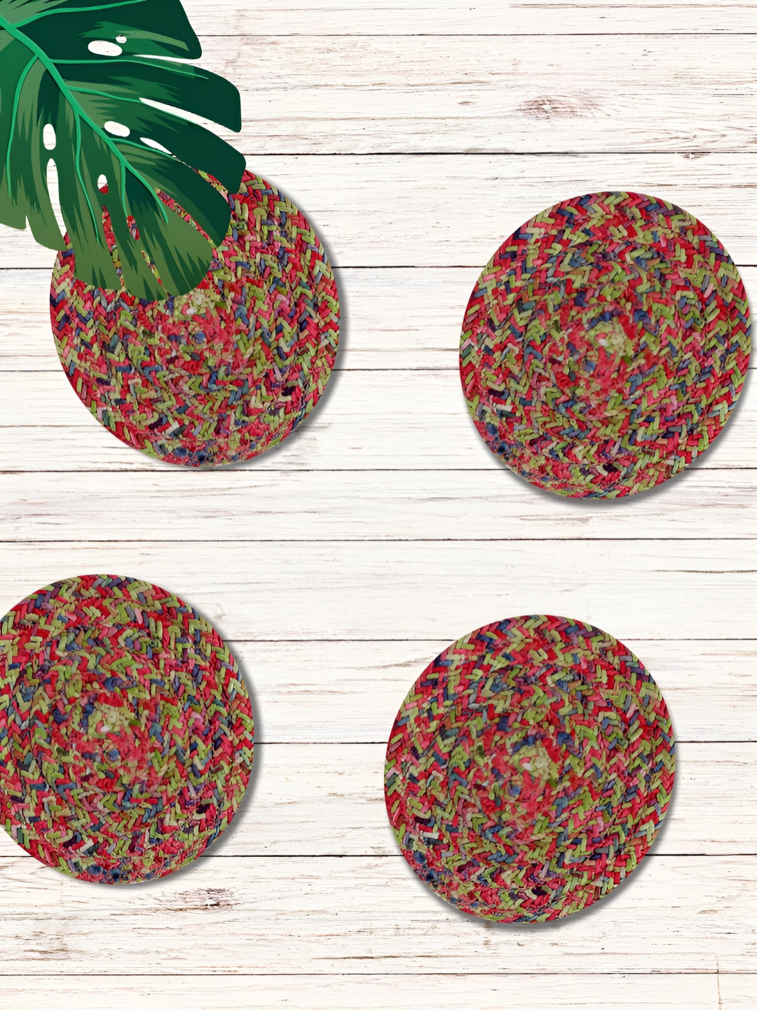 LADLI JEE Set Of 4 Self Design Reversible Round Coasters