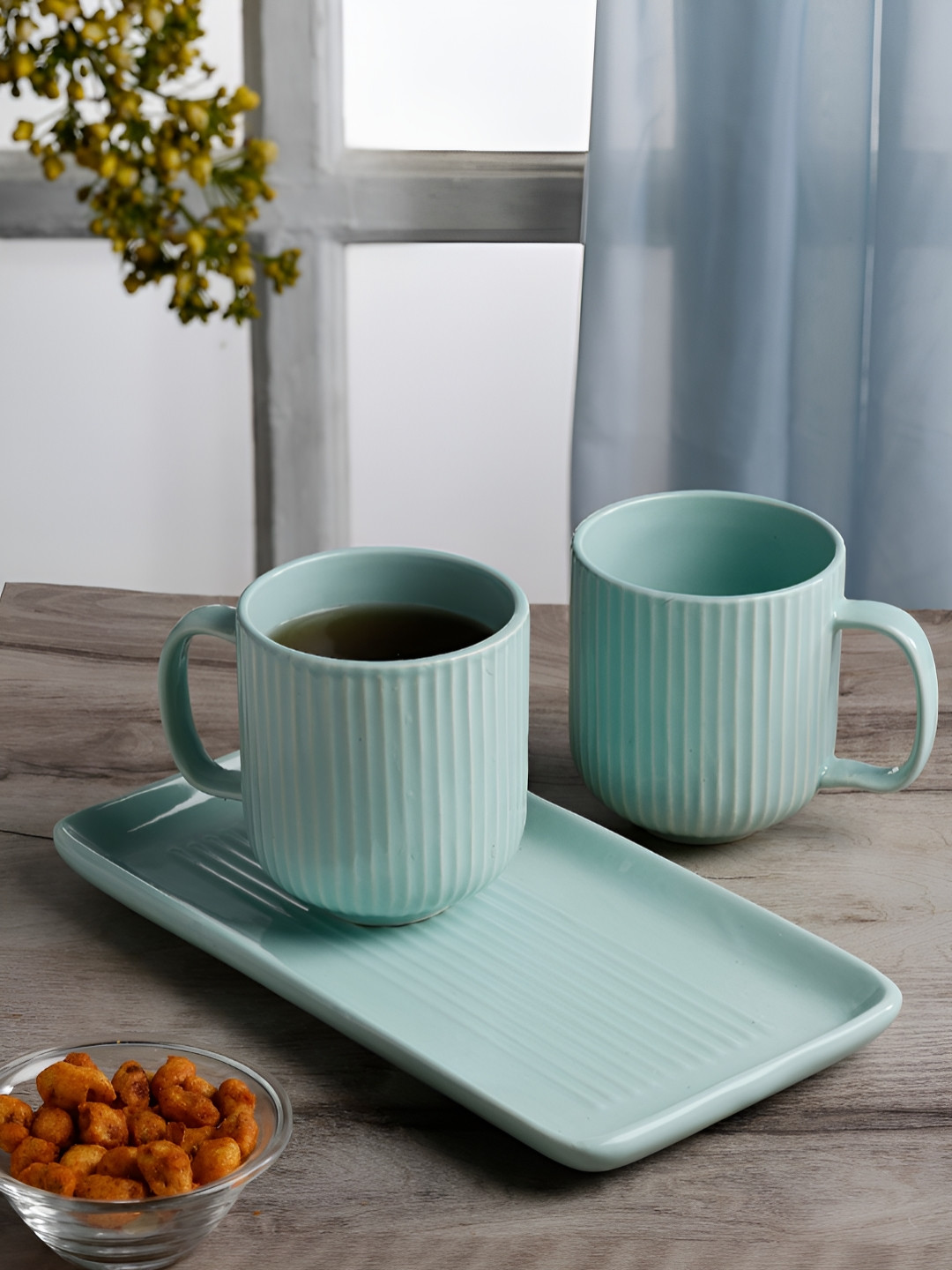 Myntra Elegant Homes Dulal Name Personalised Green Ceramic Microwave Safe 2 Piece Mug with Tray-300ml