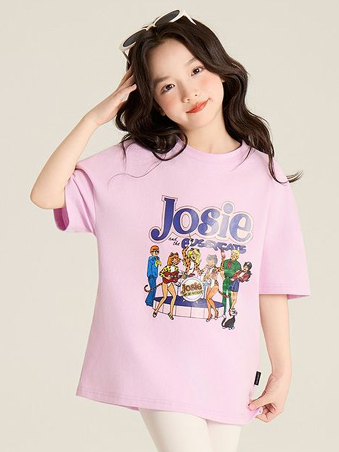 LULU & SKY Girls Cartoon Printed Oversized T-shirt