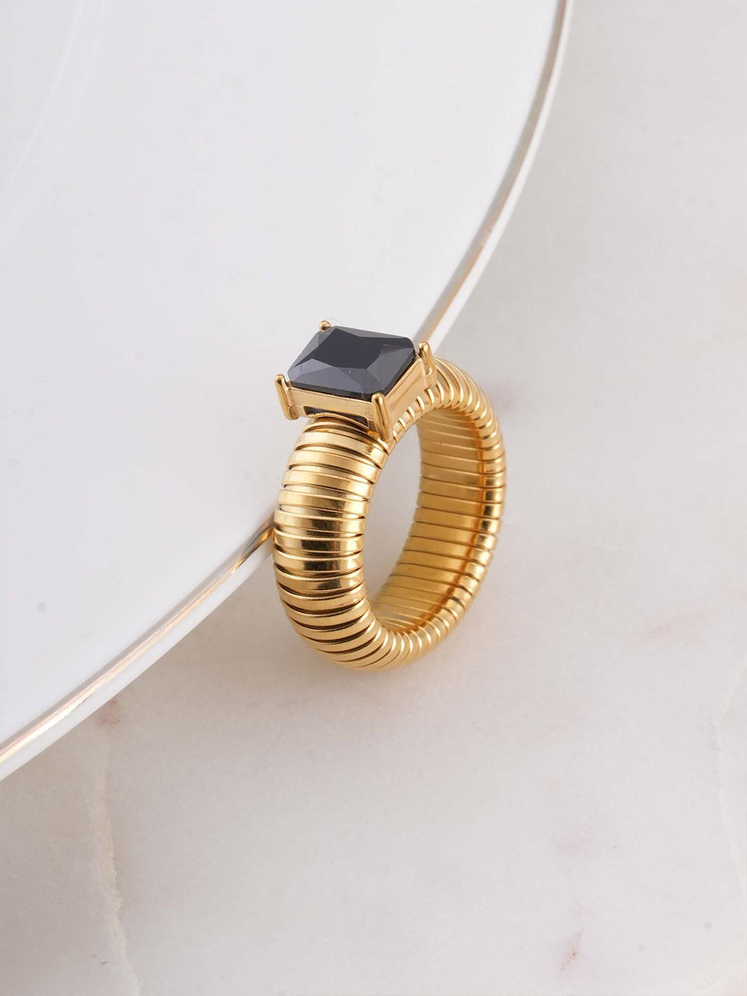 PALMONAS Waterproof & Anti-Tarnish Black Stone Snake Ring