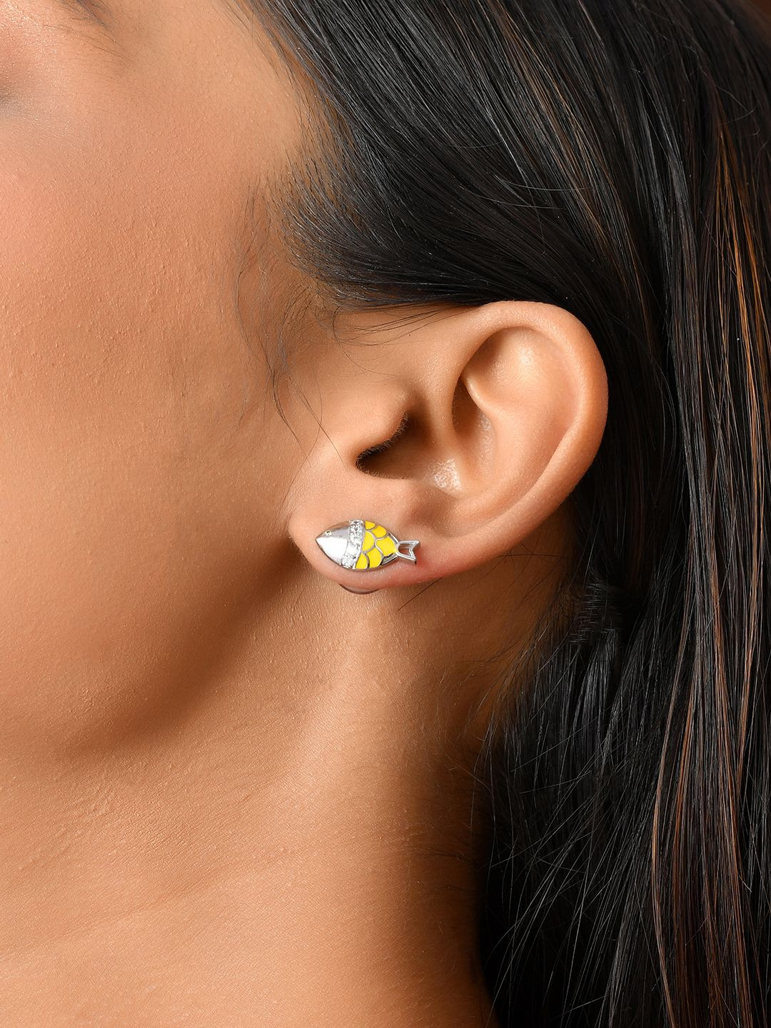 Studio Voylla Sterling Silver Artificial Stones Studded Rhodium-Plated Animal Shape Studs