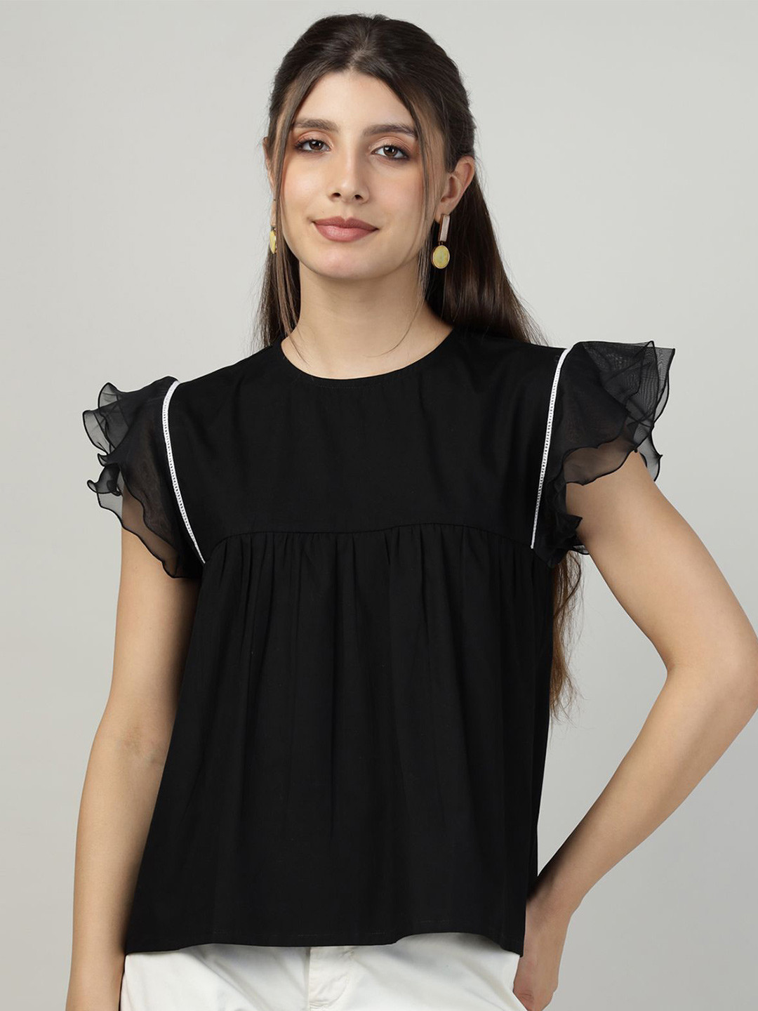 Sands of India Women Round Neck Cotton Regular Peplum Top