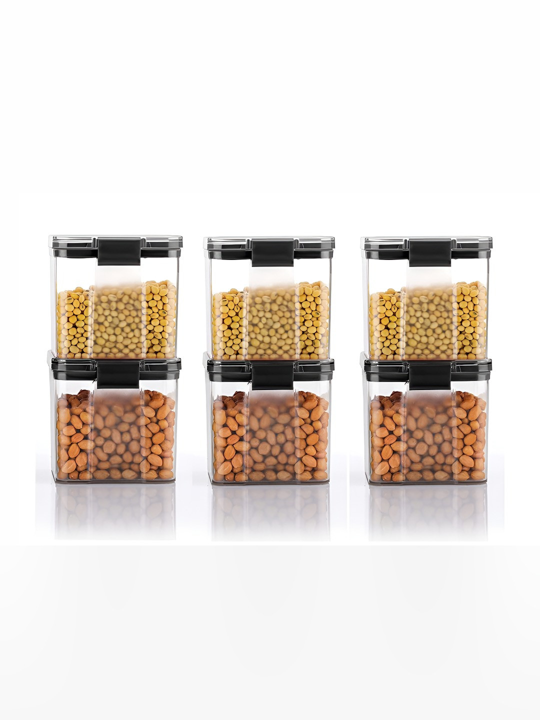 Aura Set of 6 Black Airtight Plastic Kitchen Storage Containers 700 ml