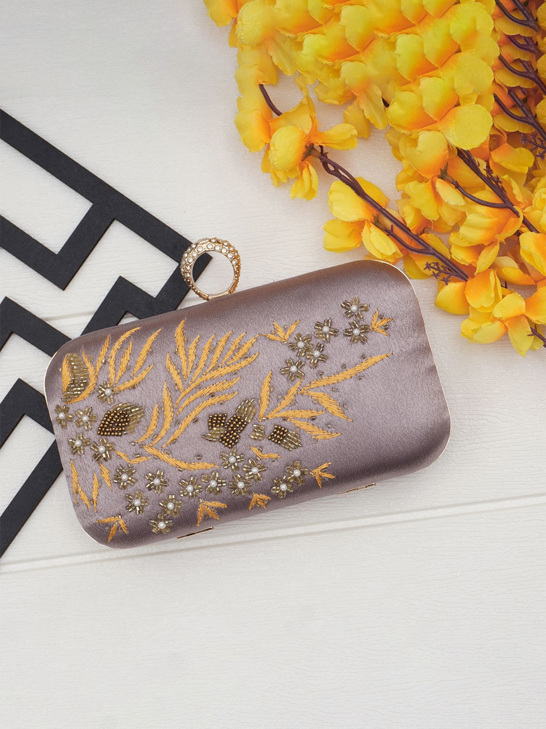 FOR THE BEAUTIFUL YOU Embroidered Embellished Box Clutch